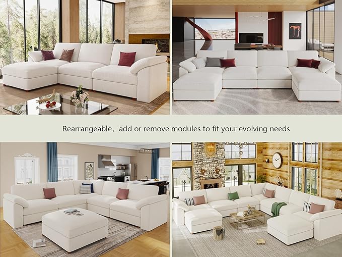 EASE MOOSE Oversized Sectional Modular Sofa，Comfty U Shape Sectional FSC Certified Modern Deep Seat Couch,White Modular Cloud Couch