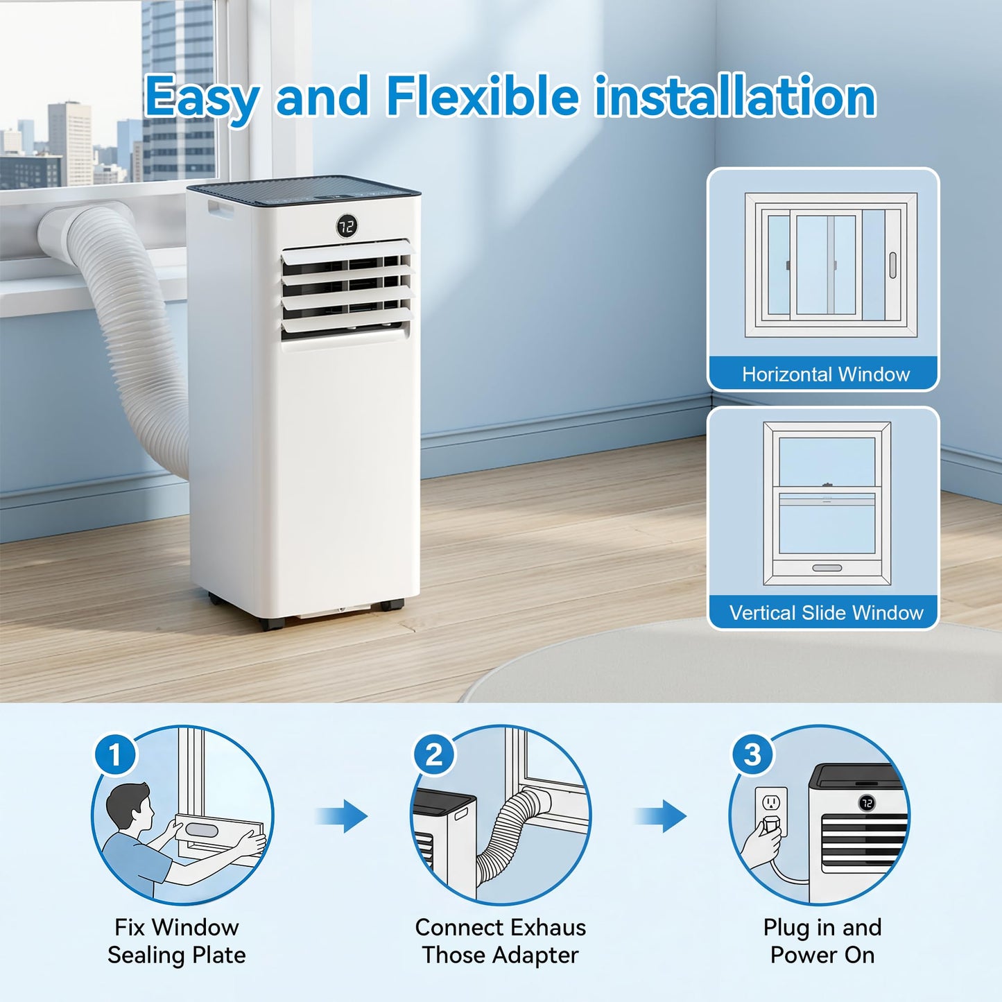 Tehanld 10,000 BTU Portable Air Conditioner, 4-in-1 AC Unit with Sleep, Cool, Dehumidifier & Fan, Cools up to 450 sq.ft, Remote Control, 24H Timer & Window Mount Kit, Bedroom