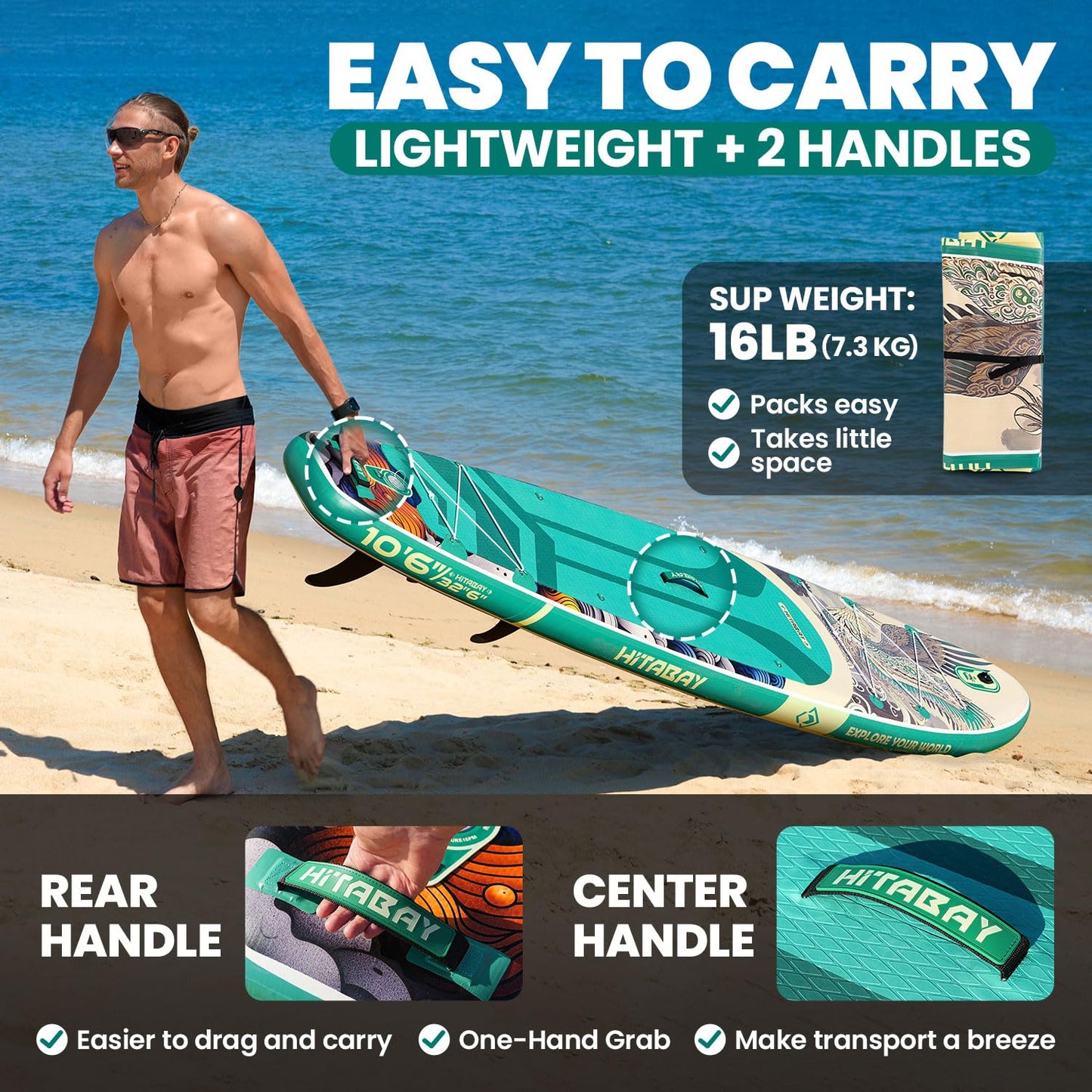 Inflatable Paddle Board for Beginners, All-Round SUP with Ukiyo-e Inspired Design, Stable and Durable Stand Up Paddle Board with Complete Accessory Kit, 10'6" SUP Board