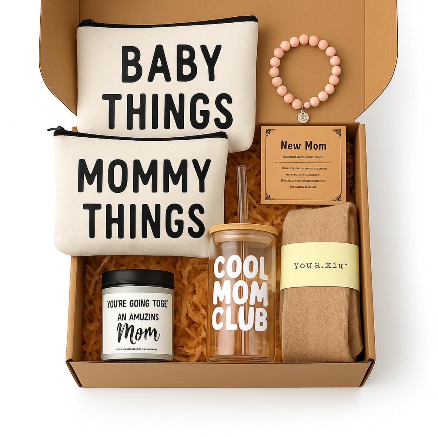 Maxdot 8 Piece New Mom Care Package Box After Birth New Mom Gifts for Pregnancy Postpartum Women Baby Shower Gifts Basket for Expecting Parents to Be First Time Mothers Day Birthday Party Favor