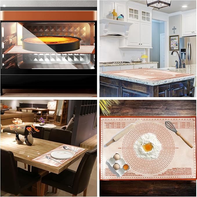 Silicone Pastry Mat 28''By 20'' Nonstick Baking Mats Non-slip Counter Mat for Dough Rolling, Pastry, Pie Crust, Fondant, Cookies, Bread, Pasta, Pizza Mat
