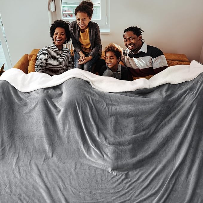 Bedsure GentleSoft Sherpa Fleece Oversized Cal King Blankets for Bed - Thick and Warm Blanket for Winter, Non-Heated, Soft Fuzzy Plush Large Throw for Women and Men, Grey, 112x98 Inches