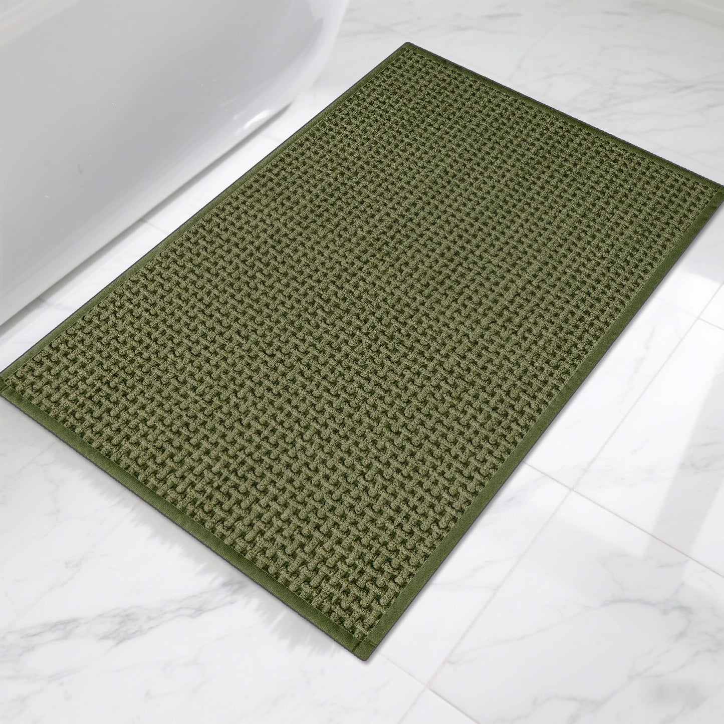 HRILO Bathroom Rugs Non Slip Washable, Super Absorbent Thin Bath Mat for Small Quick Dry Low Pile Bathroom Rug, (Dark Green, 32″x20″)