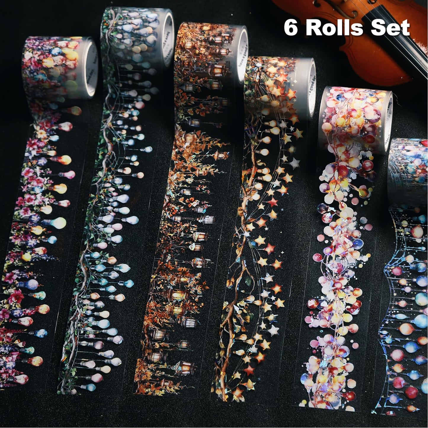 Light Surround PET Tape Set, 6 Rolls Holographic Ephemera for Junk Journaling, Scrapbooking, Crafting, DIY Projects, Diaries, and Art Supplies