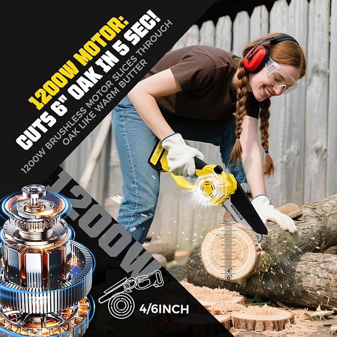 2-in-1 Electric Pole Saw for Tree Trimming,1200W Brushless Cordless Pole Saw & 6 Inch Mini Chainsaw with 2 x 4.0Ah 21V Batteries,16 FT Max Reach & Multi-Angle, Tree Trimmer for Branch Cutting.