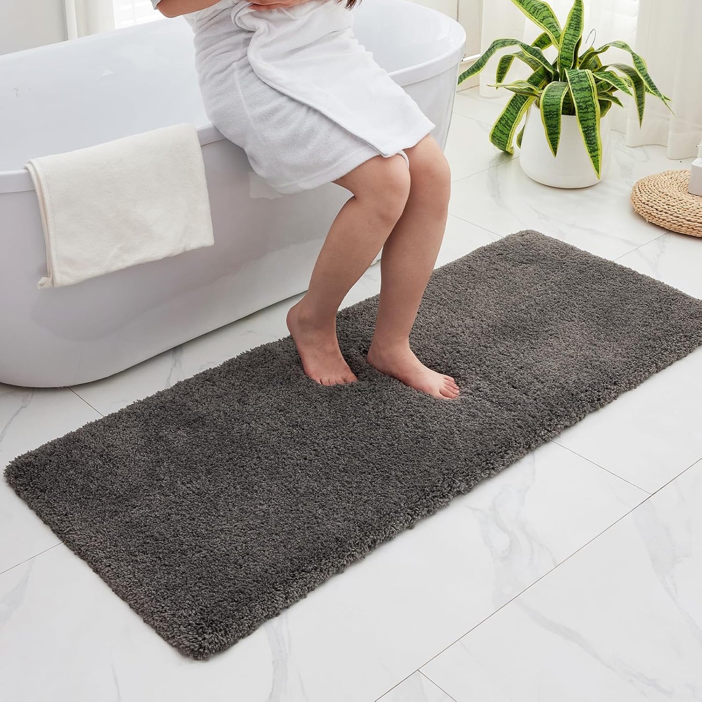 Bathroom Runner Rug 24x70 Dark Grey Non Slip Fluffy Long Bath Mat for Bathroom Floor Washable Plush Luxury Bath Rug for Tub Absorbent Shower Sink Mat Bedside Rug