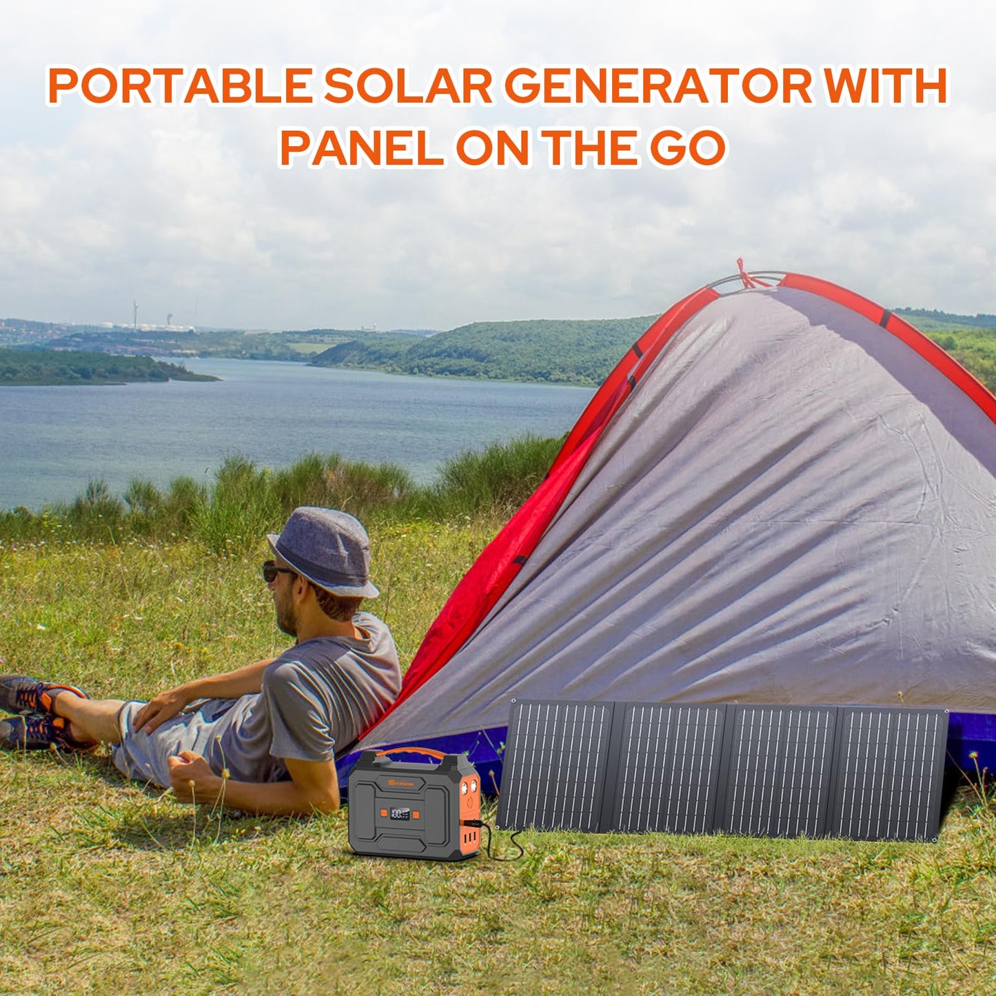 Portable Solar Power Station 100W with Foldable 40W Solar Panel,120W 110V Portable Power Pack with AC Outlet for Laptop Smart Device Outdoor Camping RV Hiking Outdoor Backup with Solar Charger