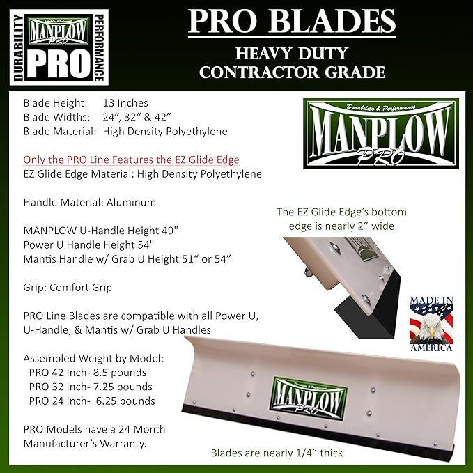 MANPLOW PRO Snow Pushers (PRO with Power U Handle Upgrade, 32")