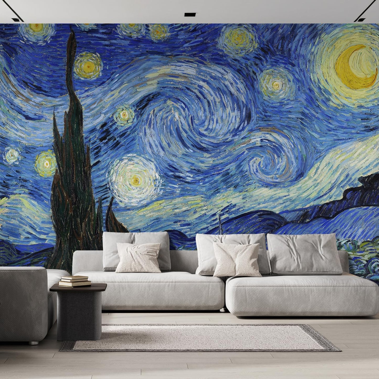 wall26 Wall Sticker/Wall Mural Starry Night by Vincent Van Gogh Dutch Impressionism, Not Peel and Stick, Non-Woven Wallpaper Decorative for Bedroom, Living Room, Office - 120x144 inches