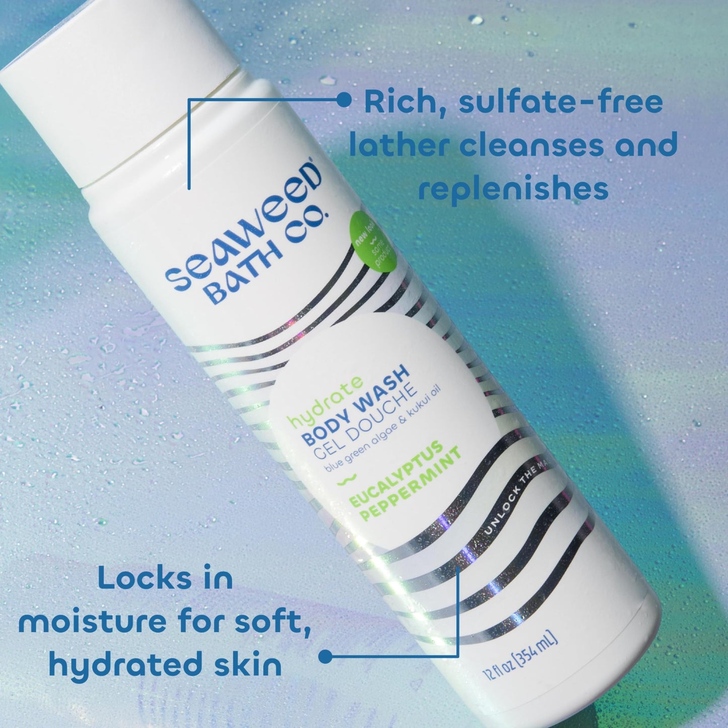 Seaweed Bath Co. Hydrate Body Wash, Eucalyptus Peppermint Scent, 12 Ounce, Shower Gel for Men & Women, Vegan, Paraben Free, Sulf