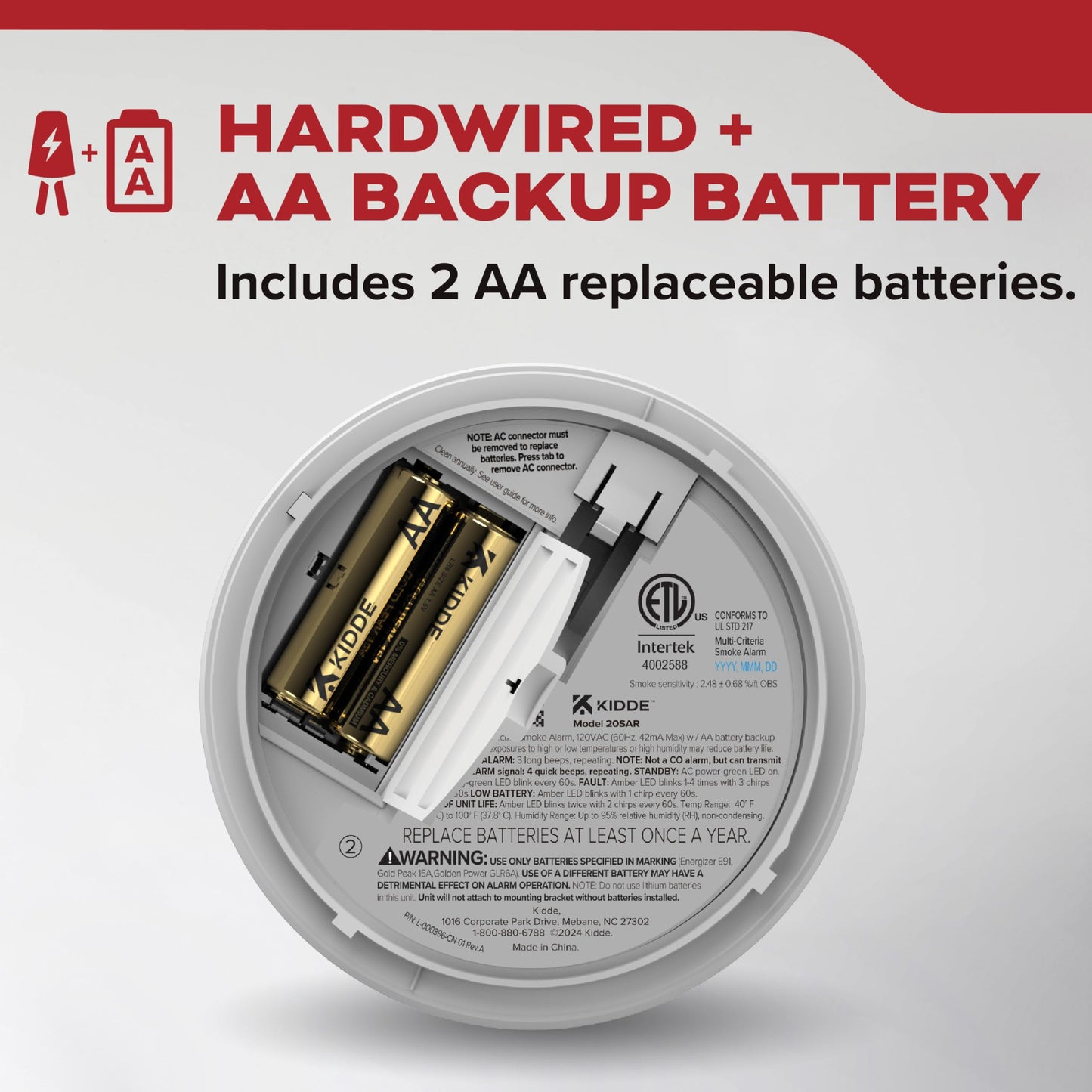Kidde Hardwired Smoke Detector, AA Battery Backup, Interconnectable, LED Warning Light Indicators, 4 Pack