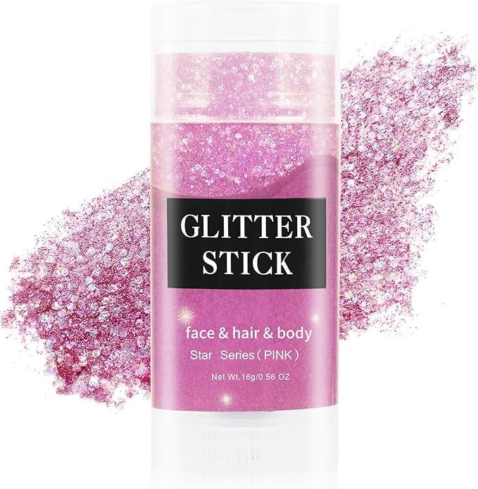 MEICOLY Pink Body Glitter Stick,Pink Face Glitter Sparkly Hair Glitter,Pink Accessories for Spirit Week,Singer Concerts Lo...