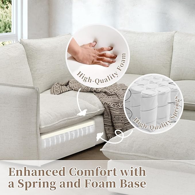 Gtilzria Waterproof Cloud Sectional Couches for Living Room,High Backrest Down Filled Couch,6 Seater Oversized Modular U-Shaped Sofas with Chaise,Detachable Sofa Covers,Cream White