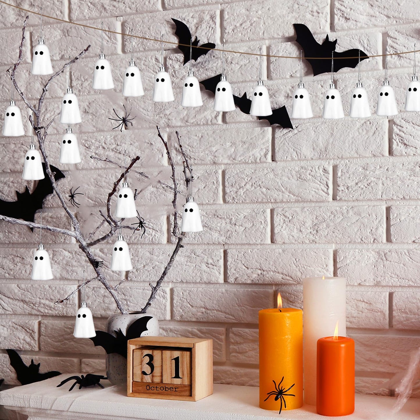Tigeen 12 Pcs Halloween Hanging Ornaments Cute Ghost Decoration Halloween Tree Decoration Plastic Decorative Mini Ghost Ornaments for Christmas Home Tree Party Supplies (White)