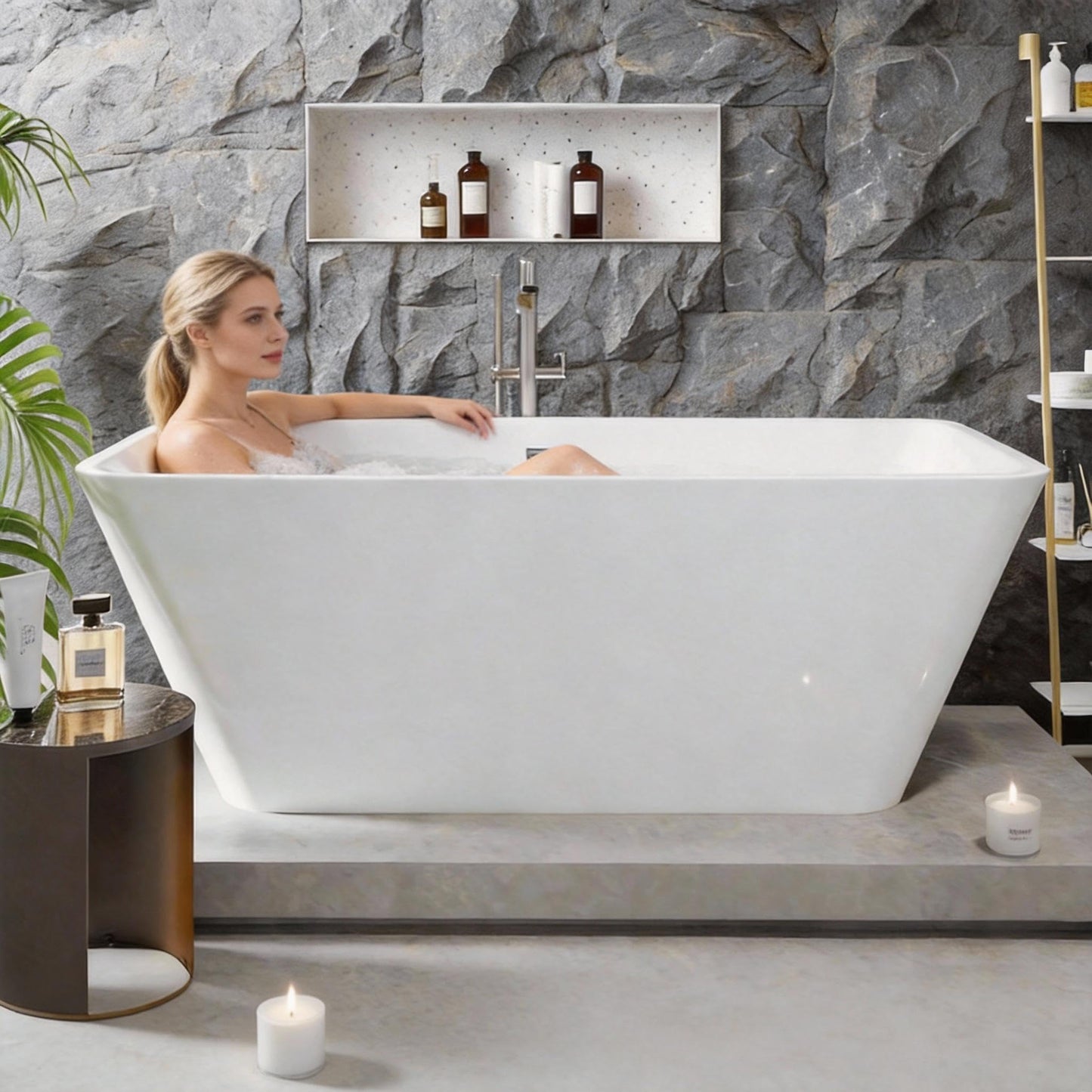 GarveeHome 66'' Acrylic Freestanding Bathtub, Deep Soaking Tub with Non-Slip Base, cUPC Certified Free Standing Tub, Chrome Drain Bath Tub, Modern Tub for Bathrooms, White