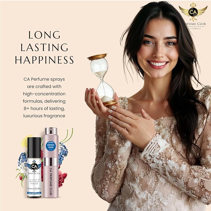 CA Perfume Duo Impression of Delina For Women Eau de Parfum Refillable Atomizer Sprayer + Fragrance Body Oil Long Lasting Sample Travel Size Roll-On Bottle 0.27 Fl Oz+0.33 Fl Oz