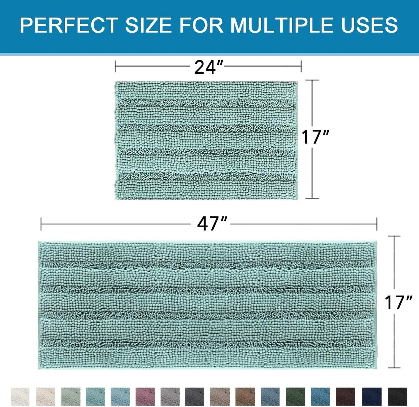 Non Slip Thick Shaggy Chenille Bathroom Rug Mat Set Extra Soft and Absorbent Striped Floor Rugs, 2 Piece, Machine-Washable