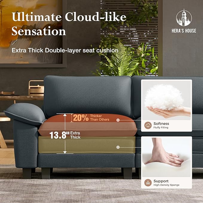 HERA'S HOUSE 3 Pieces Modular Sectional Sofa Sets, Oversized Couch Set with Loveseats and Armchair, Comfy Cloud Couches with Throw Pillows, 6-Seater Sofa for Living Room, Chenille Dark Blue