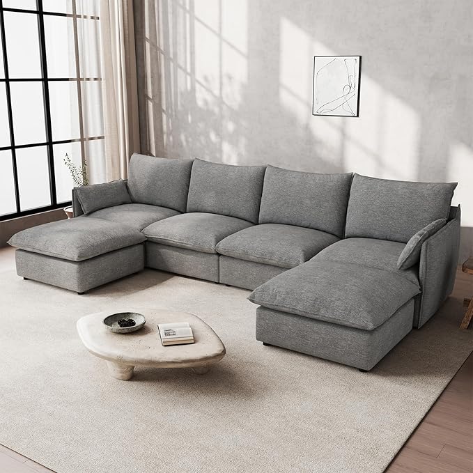 Gtilzria Waterproof Cloud Sectional Couches for Living Room,High Backrest Down Filled Couch,6 Seater Oversized Modular U-Shaped Sofas with Chaise,Detachable Sofa Covers,Deep Grey