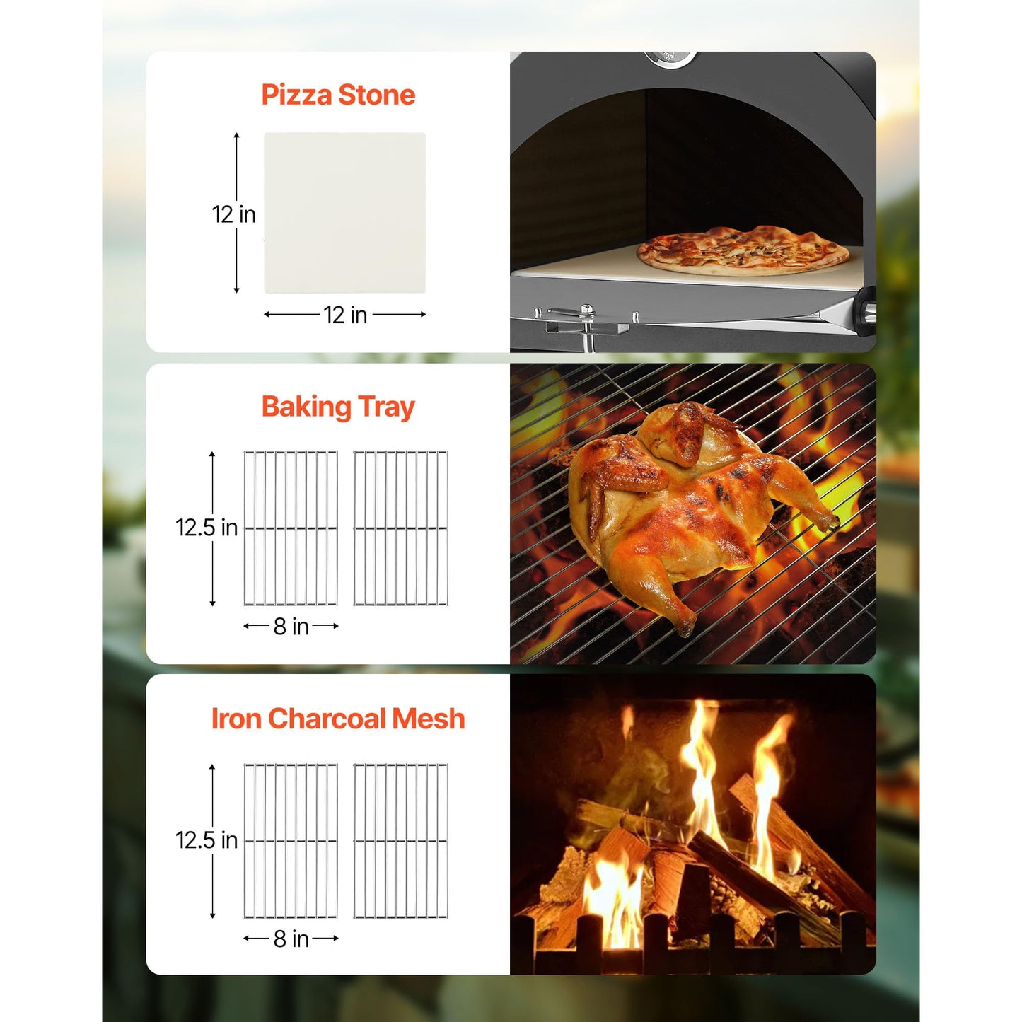 VEVOR Portable Outdoor Oven, 12-inch Stand Pizza Oven with Casters, Pellet & Chips & Charcoal & Firewood Four Fuel, Baked Paint Pizza Grill, Includes Pizza Stone, Pizza Shovel, for Camping & Backyard