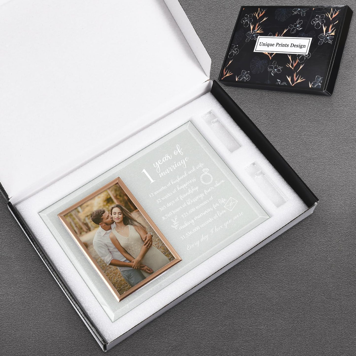 Unique Prints Design 1 Year Paper Anniversary for Her or Him Gifts, 1st Wedding Anniversary Picture Frame for Couple, First Anniversary Marriage Presents for Wife or Husband