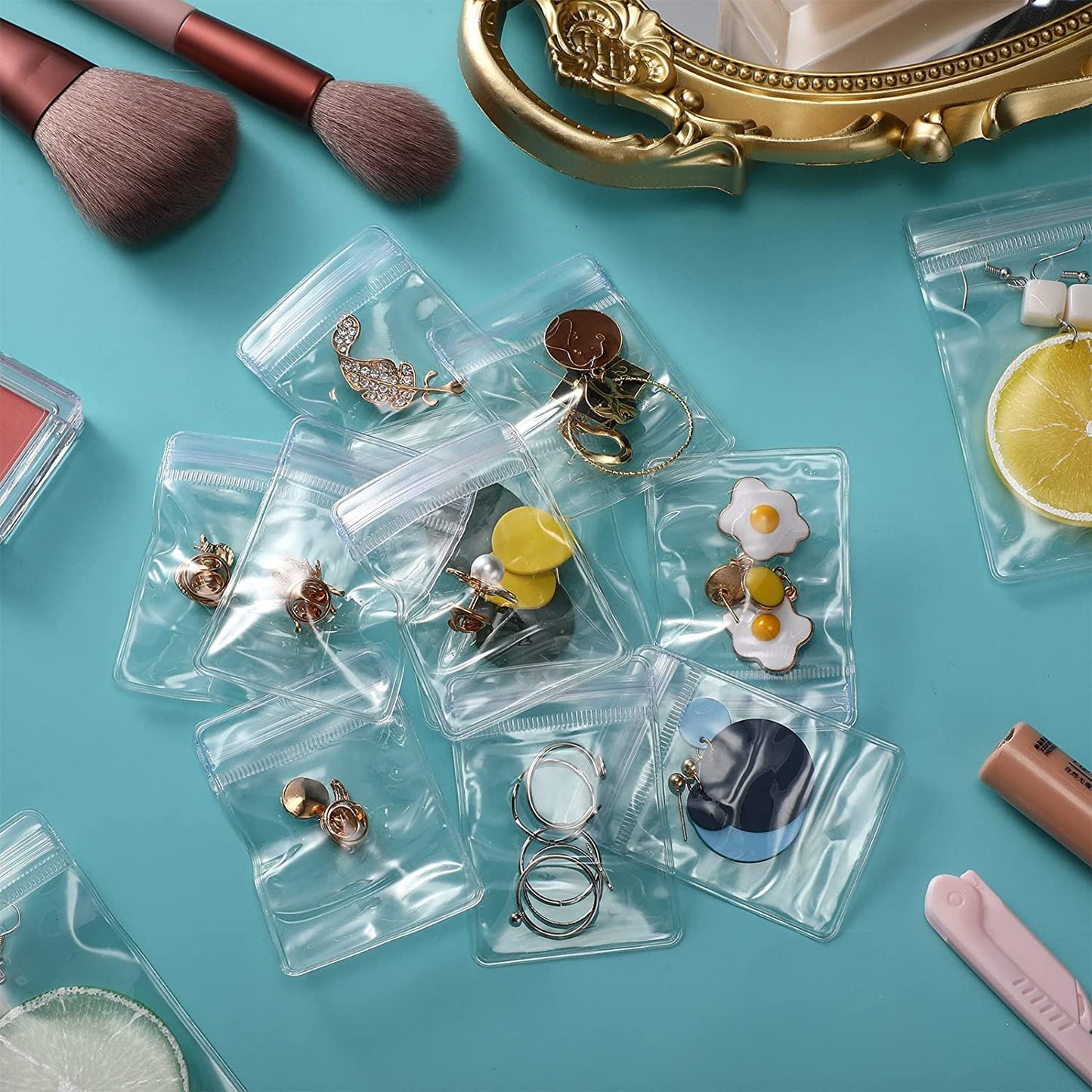 PVC Clear Jewelry Anti Oxidation Zipper Bag Antitarnish Plastic Bags for Packaging Jewelry Rings Earrings Transparent Poly Pouch（100pcs 2.75 * 4 IN）
