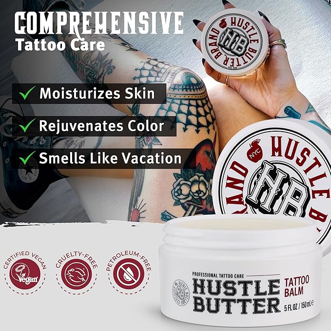 Hustle Butter Deluxe – Tattoo Butter for Before, During, and After the Tattoo Process – Soothing Lubrication – 100% Vegan Replacement for Petroleum-Based Products – 5 oz (2 Pack)