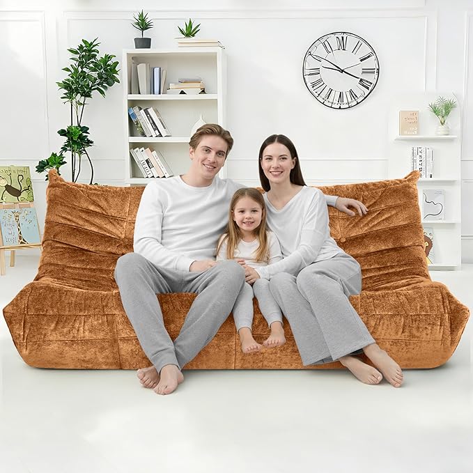 HABUTWAY Bean Bag Chair, Giant Bean Bag Chairs for Adults, 3 Seater Fireside Chair, Lazy Large Floor Bean Bag Sofa for Living Room, Bedroom, Dorm, Office (Brown)