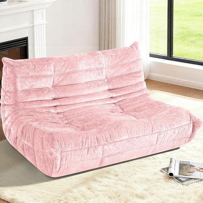 HABUTWAY Bean Bag Chair, Giant Bean Bag Chairs for Adults, Loveseat Fireside Chair, 2 Seater Lazy Bean Bag Sofa Memory Foam Couch for Living Room, Bedroom, Office (Pink)