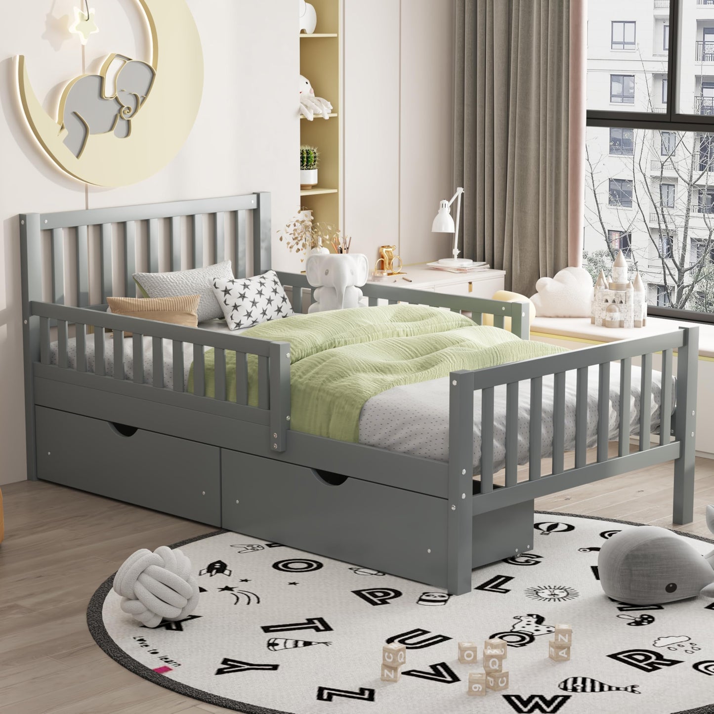 Bellemave Twin Bed Frames for Kids, Twin Bed Frame with Storage Drawers,Twin Bed with Rails, Kids Twin Bed, Twin Bed Frame for Boys/Girls/Adults， Gray