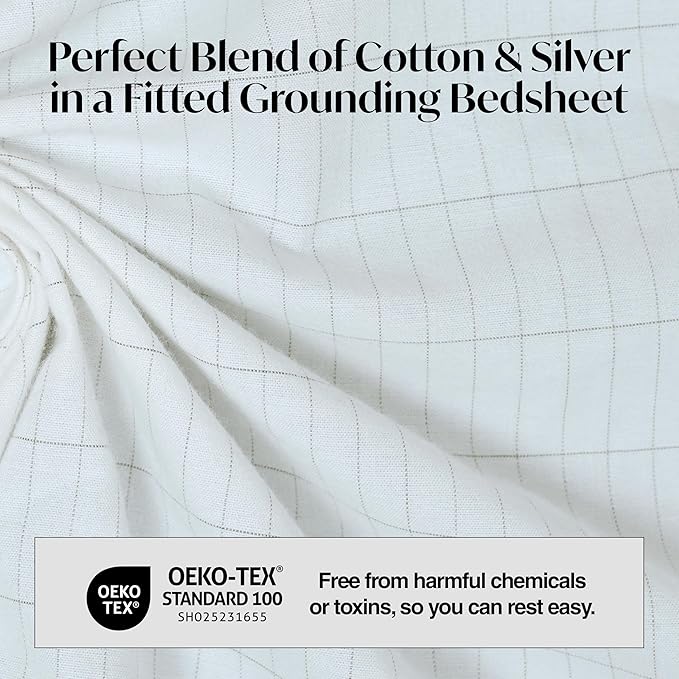 Grounding Sheets King Size 76x80x13.5 Inches – Organic Cotton with Silver, White Grounded Sheets King Size for Overall Improved Wellbeing, with 15 ft Grounding Cord