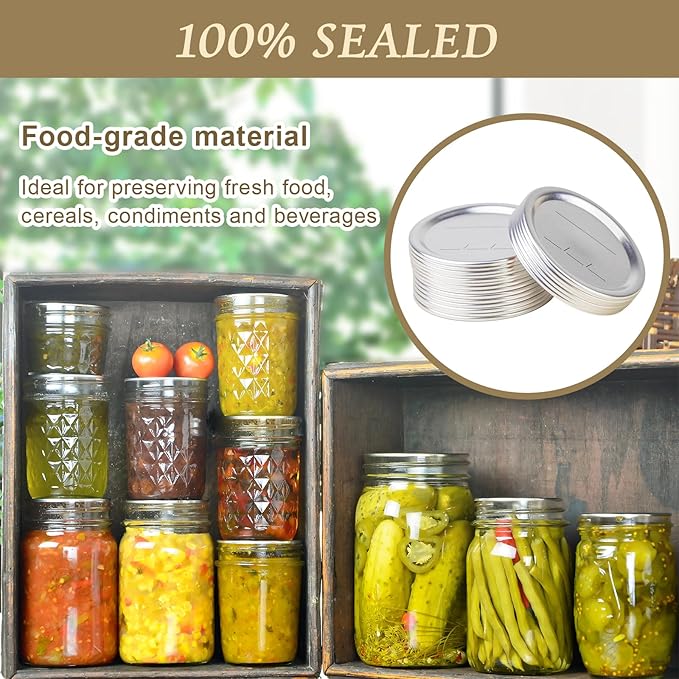 200 PCS Canning Lids Regular Mouth,2.76in Regular Mouth Mason Jar Lids,Ball Jar with Lids with Leak proof Airtight Seal Rust Proof Split,Regular Mason Jars Food Grade,Canning Food DIY
