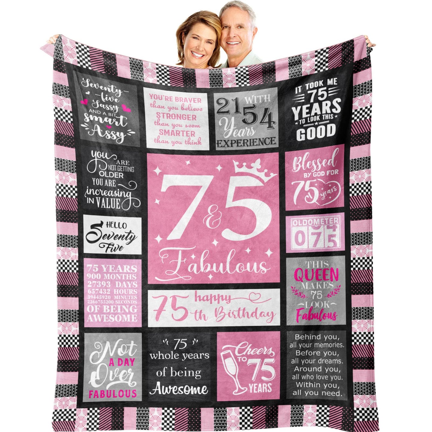 Atokker 75th Birthday Gifts for Women/Men Blanket, Women 75th Birthday Gifts 1949, Best Gifts for 75 Year Old Woman, Happy 75th Birthday Ideas for Mom Grandparents Throw Blanket 60"x50"