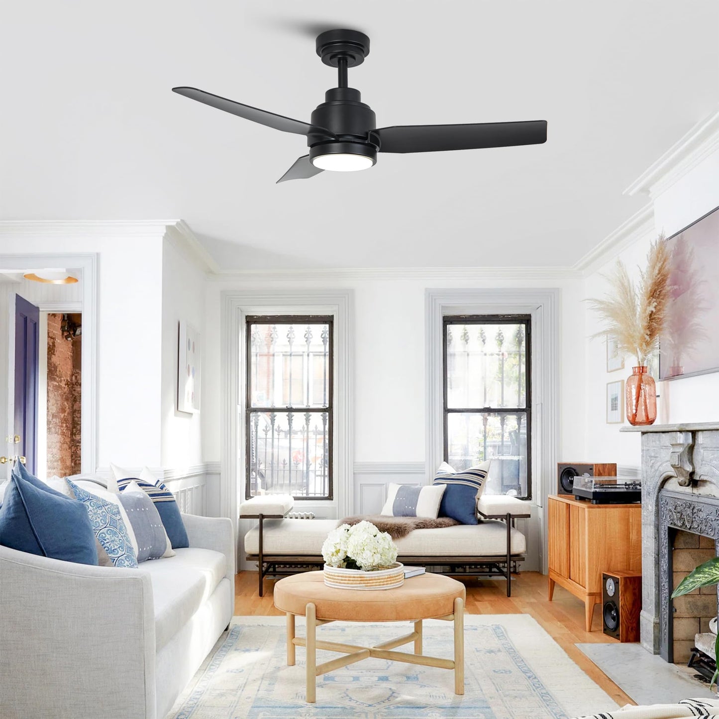 Ceiling Fans With Lights And Remote, 42 Inch Black Modern Ceiling Fan With Remote/App Control, Indoor Outdoor Ceiling Fans For B