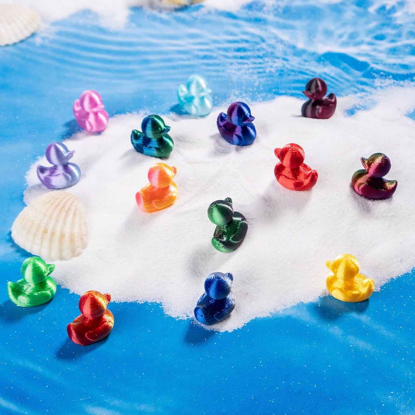 3D Printed 100Pcs Mini Ducks Figurines - Anime Toysthemed Plastic Bulk Tiny Ducking Ornaments,Shiny Gradient Color For Potted Mi
