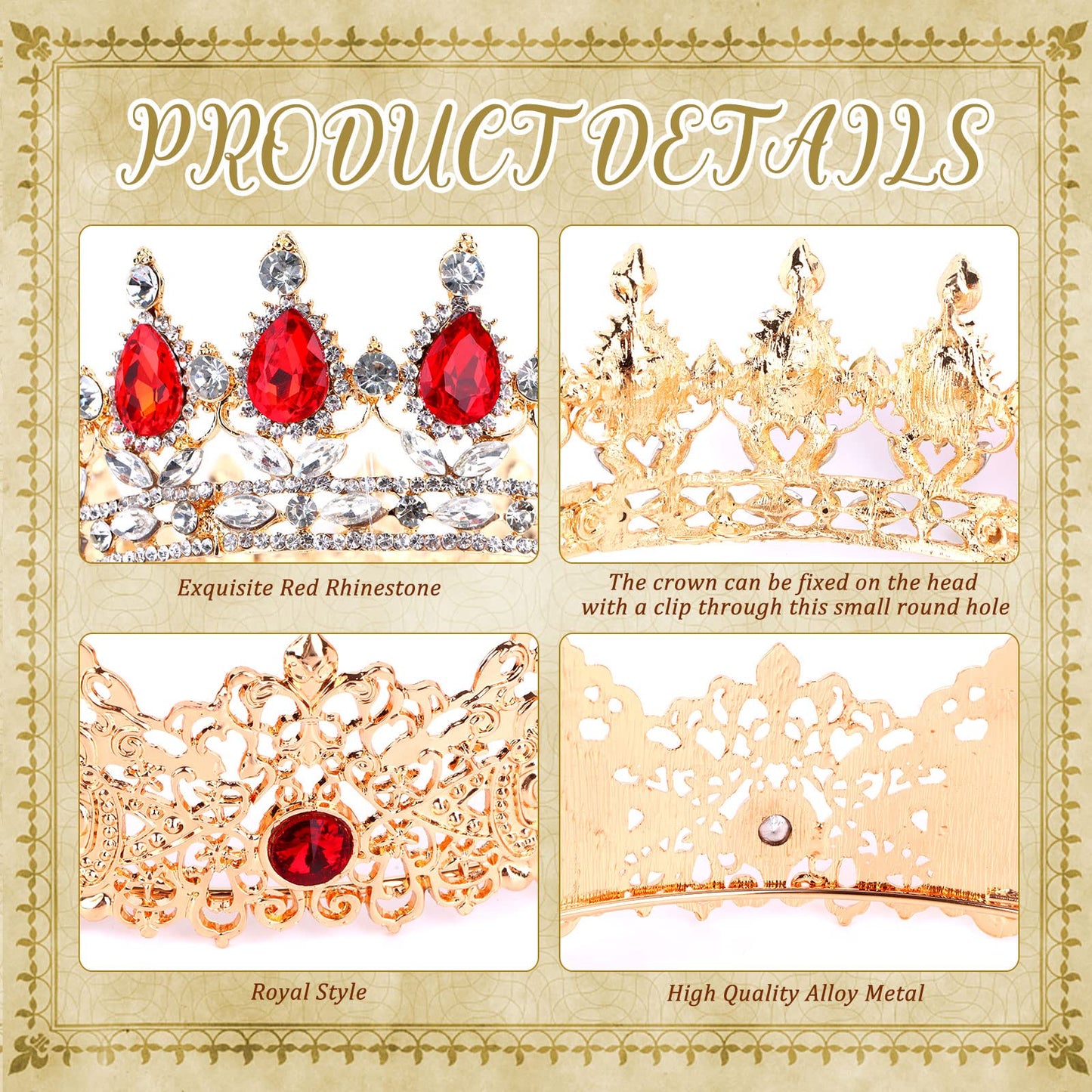 2 Pieces Antique Royal King Crown for Men Baroque Queen Crown for Wedding Birthday Women Crystal Tiara Prom Accessories Graduati