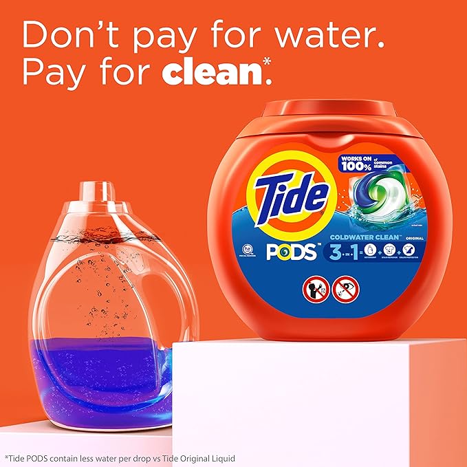 Tide PODS laundry detergent pacs, 3-in-1 Stain Remover, Odor Fighter, Color Protector, 57 Count, HE compatible, Original Scent