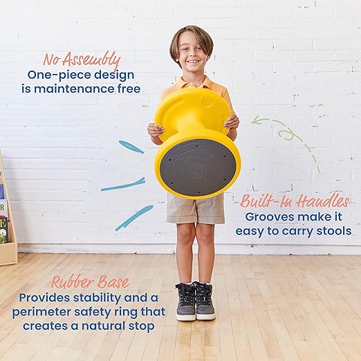 ECR4Kids Twist Wobble Stool, 14in Seat Height, Active Seating, Yellow