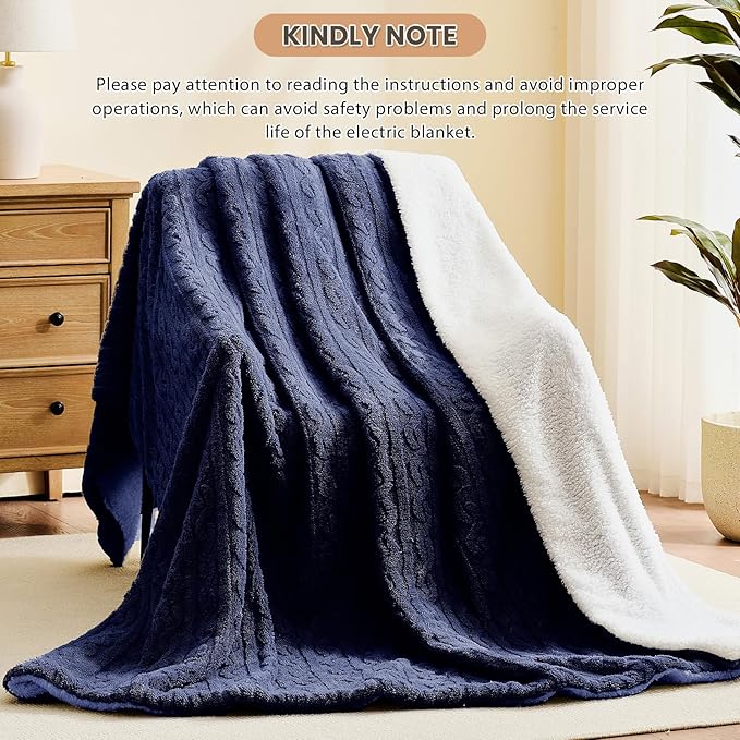 Homemate Electric Heated Blanket Twin - 62"x84" Heating Bed Blankets Throw with 10 Heating Levels 8 Hours Auto Off Fast Heating Over-Heated Protection Ultra Soft Warm Flannel ETL Certified