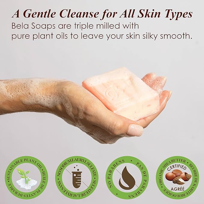 BELA Romantic Gardenia Soap 3.3 OZ Pack of 12, Long Lasting French Triple Milled Bar Soap with Organic Shea Butter Hand, Face and Body Wash Bar, Made in Australia