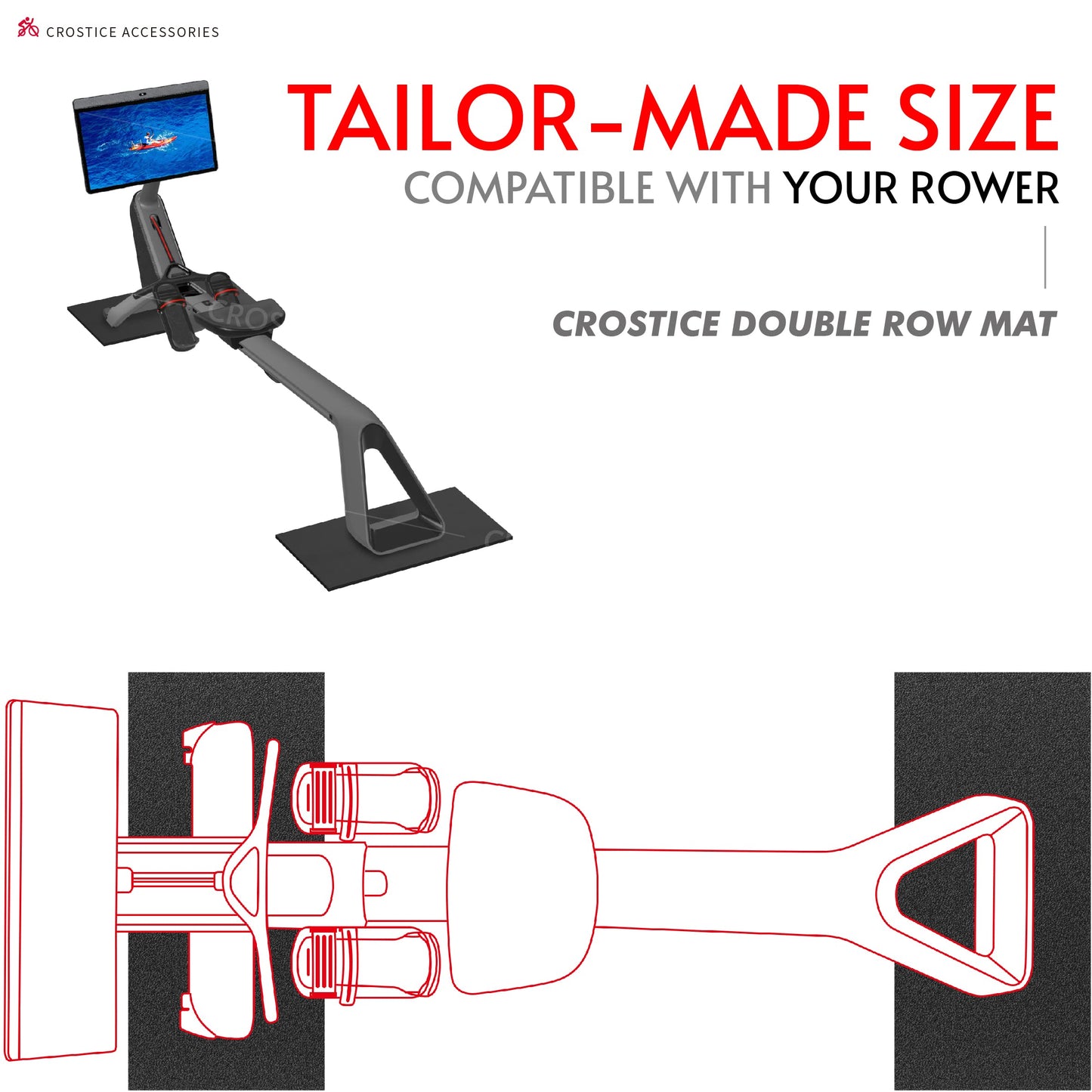 Crostice Double Mat Compatible with Peloton Bike, Row & Concept 2 Rowing Machine, Thickness 6mm, Bike Trainer Accessories, 11.8x30 inch * 2 Mat Protect Hardwood Floor Carpet, for Home Gym Exercise