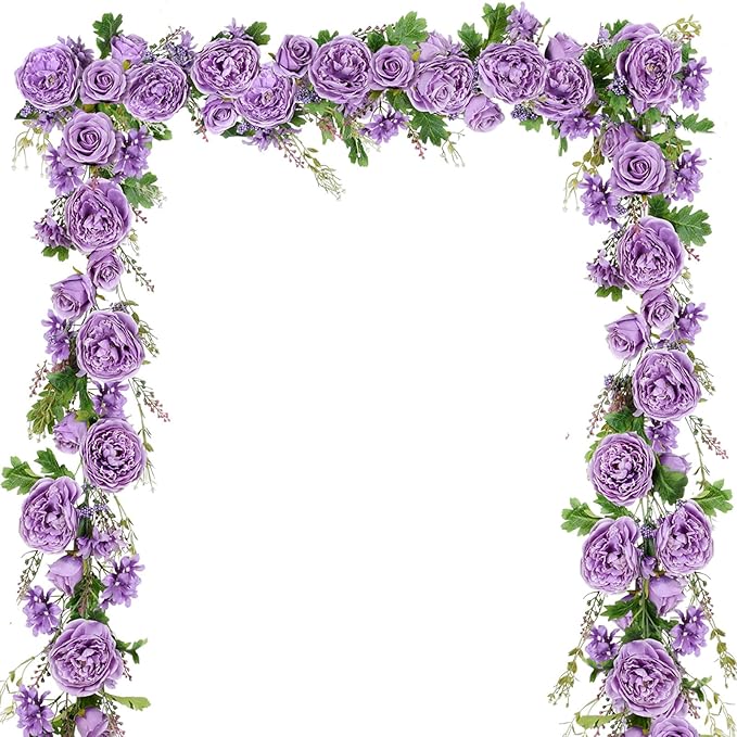 DearHouse Artificial Peony Flower Garland - 6ft/Strand Silk Peony Garland with Pink Flowers for Wedding Party Table Decoration,Deep Ruby (Wisteria)