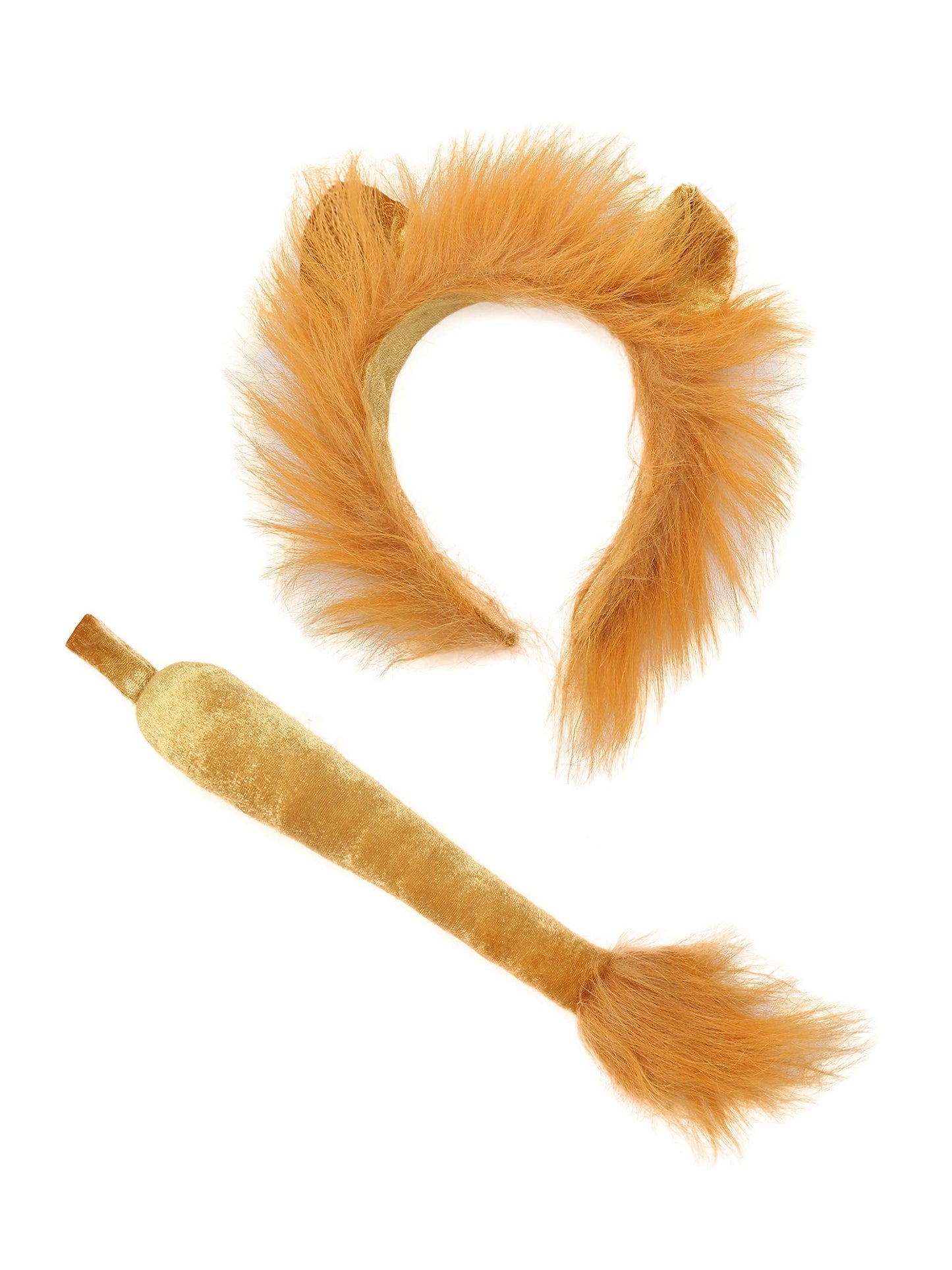 Soul Young Lion Wolf Faux Fur Ears and Tail Halloween Costume Party Cosplay Animal Accessory Set(One Size,Lion)