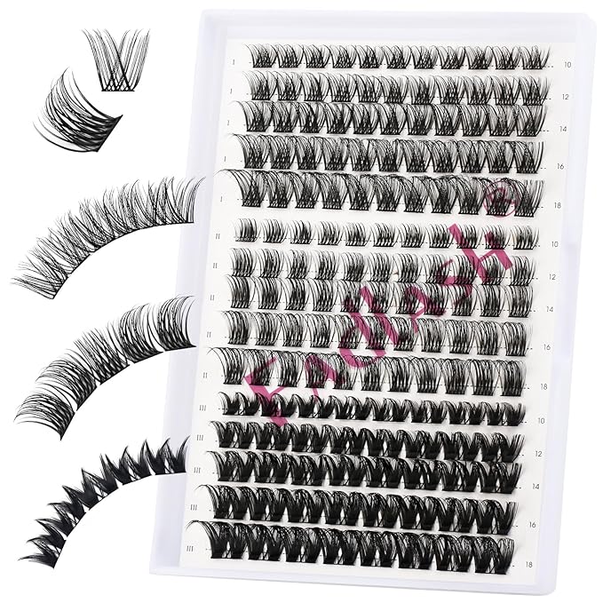 FADLASH Lash Clusters 10-18mm Eyelash Cluster Lashes DIY Lash Extensions D Curl at Home Individual Lashes (K1K2K10-07D-10-18mm)