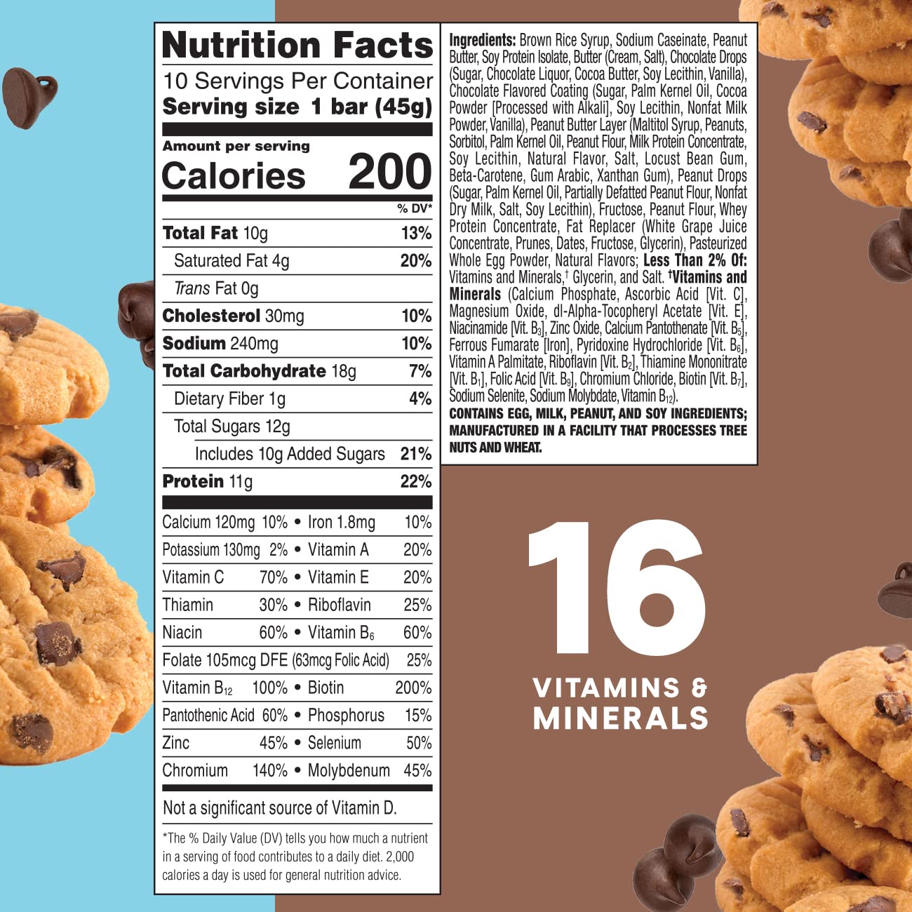 ZonePerfect Protein Bars | 11g Protein | 16 Vitamins & Minerals | Nutritious Snack Bar | Peanut Butter Chocolate Chip Cookie Dough | 20 Count, Pack of 4