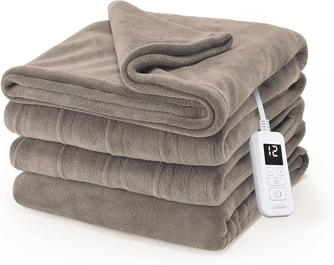 Sunbeam Electric Royal Luxe Microplush Heated Blanket, 12 Heat Settings, 12-Hour Auto Shut-Off, Fast Heating, Warm & Cozy,...