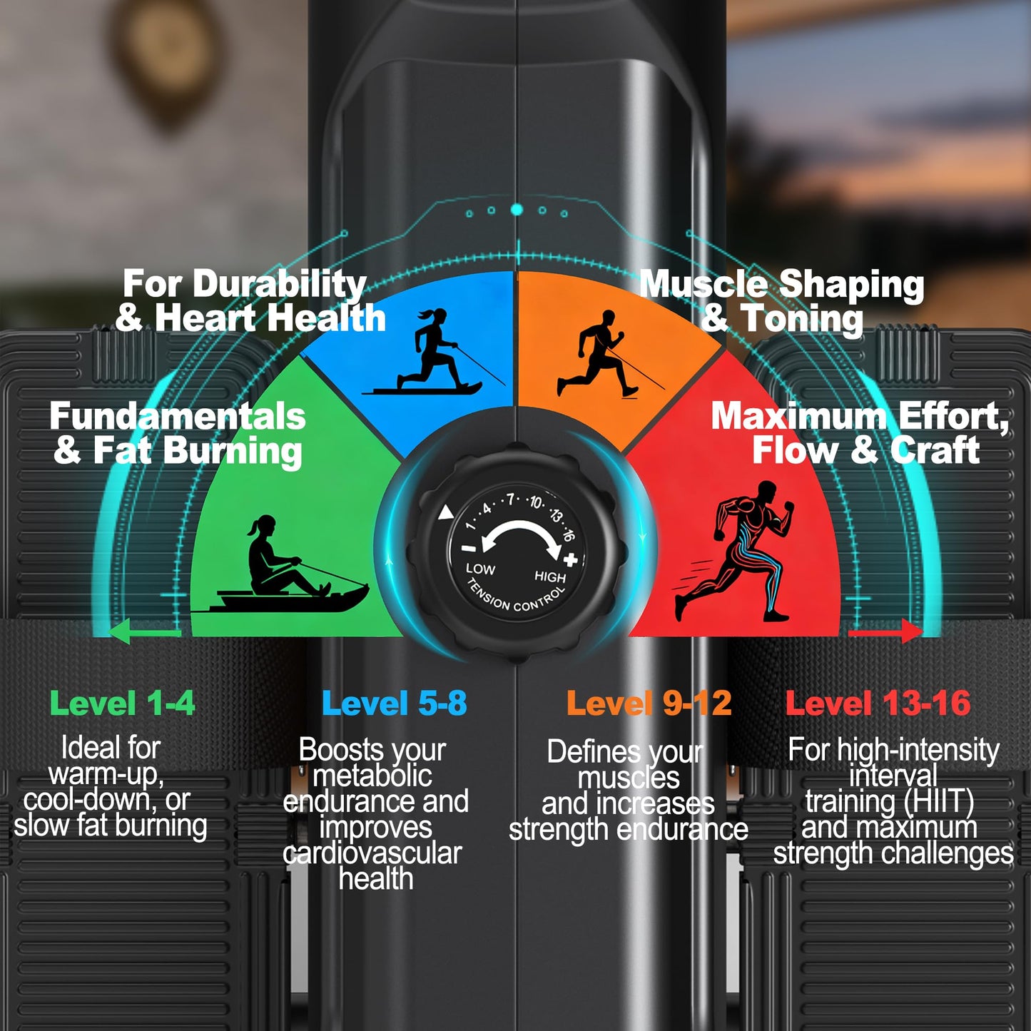 AeroMaze Rowing Machine Magnetic Rower with 16 Resistance Levels, Quiet Home Rowing Machine for Cardio Training, APP Connection, 160 kg Load Capacity, Vertical Storage