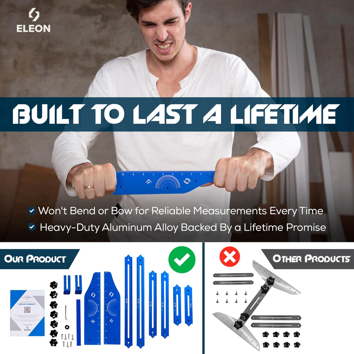 Eleon Stair Tread Template Tool - Aluminum Alloy Stair Tread Jig for Accurately Measuring Angle, Length, & Depth, Stair Gauge Measuring Tool, Compatible with Many Types of Layout Projects
