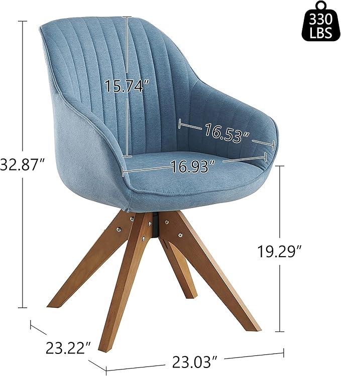 Art Leon Dining Chair, Mid Century Modern Fabric Upholstered Swivel Dining Room Chair with Wood Legs, Leisure Side Chair with Arms for Living Room, Blue