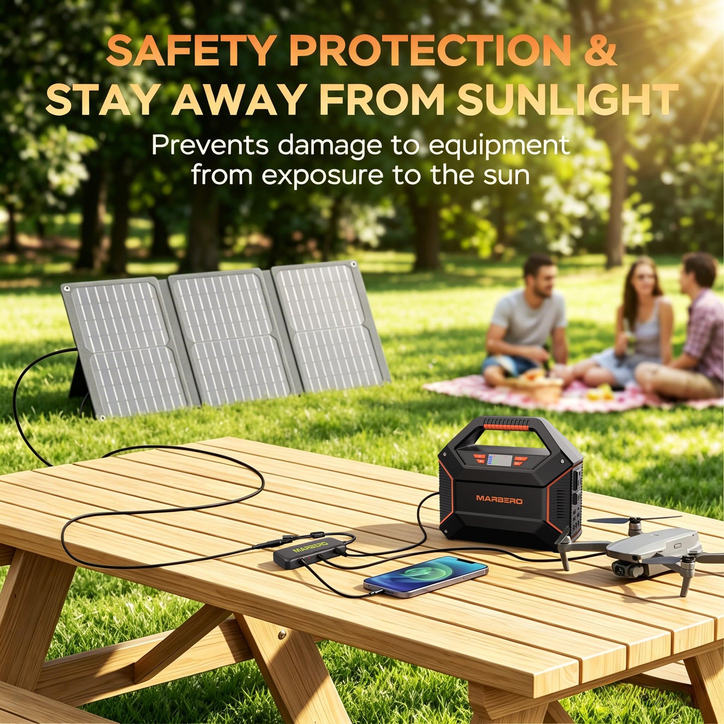 MARBERO 155Wh Solar Generator with 30W Solar Panel Portable Power Station 100W Multi-Output Built-in LED Flashlight & 6.5ft Cable Ultra Lightweight for Camping Emergency Blackout
